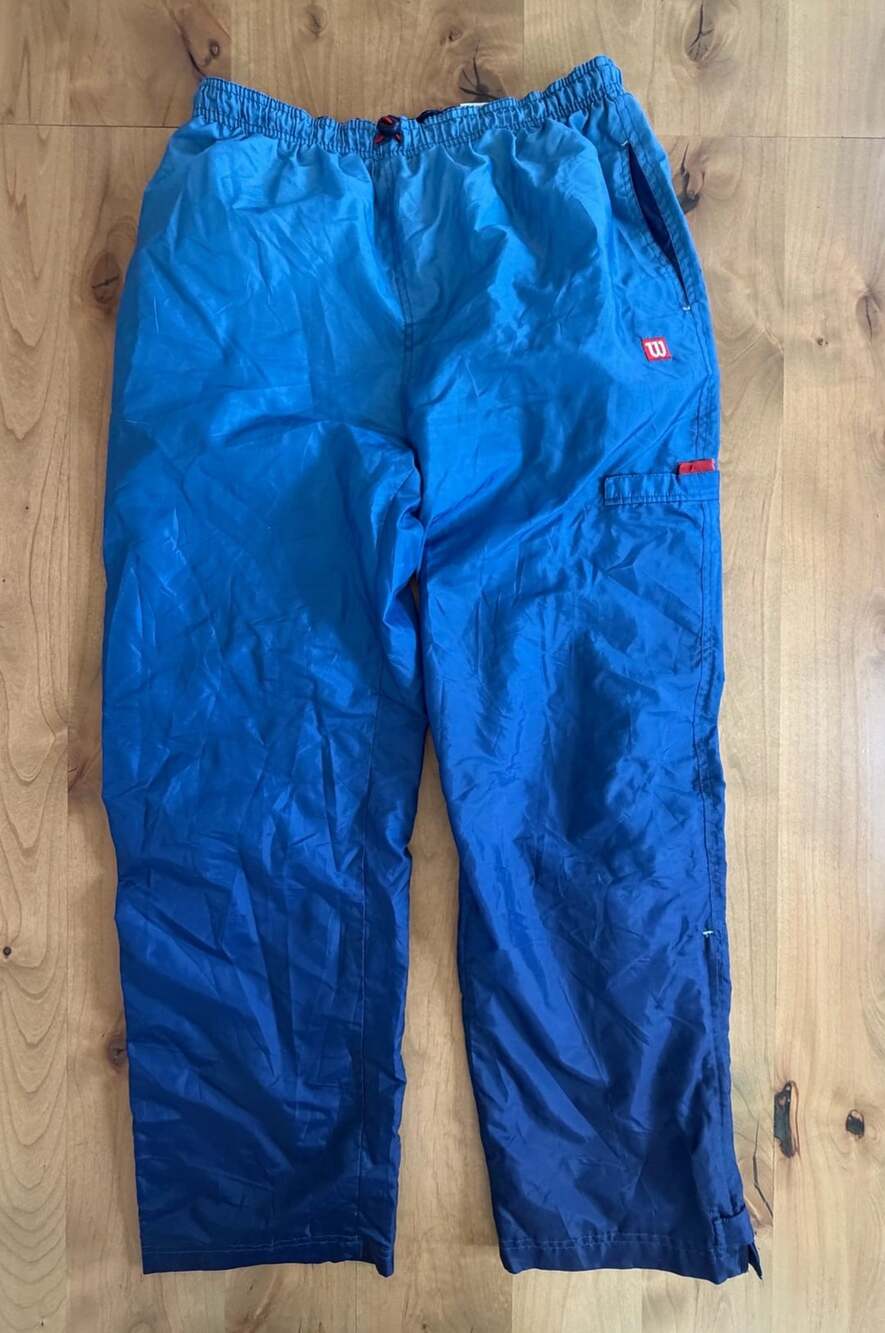 Wilson Vintage Nylon Track Pants Blue Lined XL